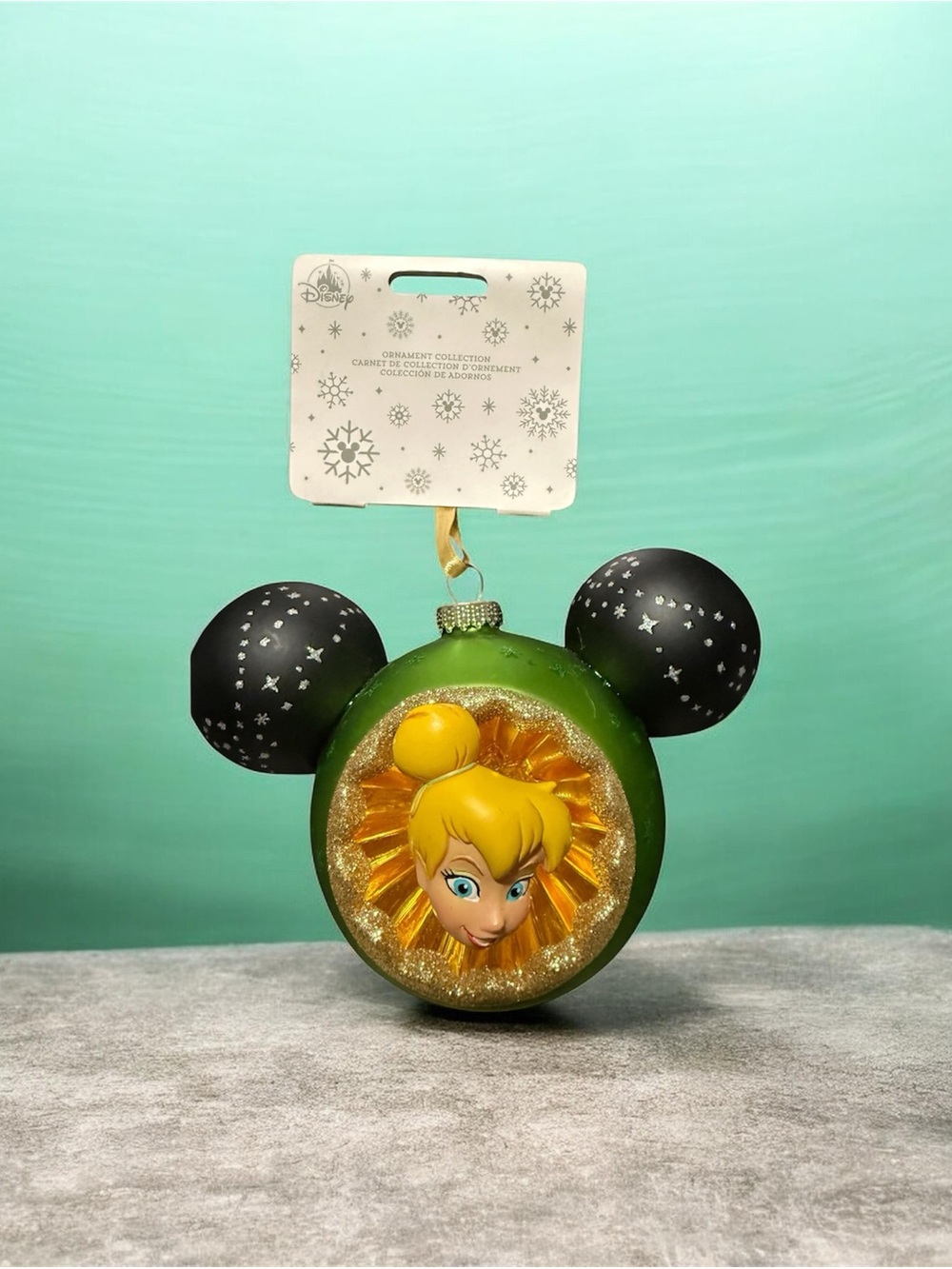 Disney Parks TinkerBell Mickey Mouse Icon Glass Ornament NWT-Limited Edition